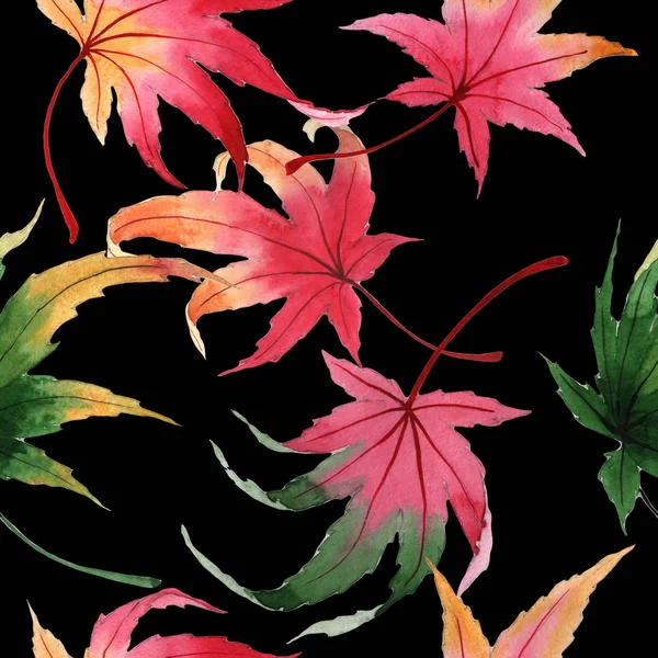 Folha de outono de padrão de bordo em um estilo aquarela desenhado à mão . — Fotografia de Stock