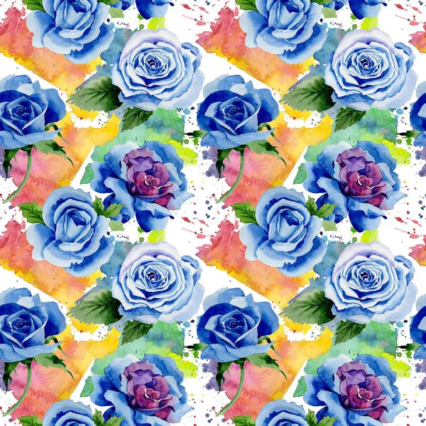 Wildflower blue rose flower pattern in a watercolor style. — Stock Photo, Image