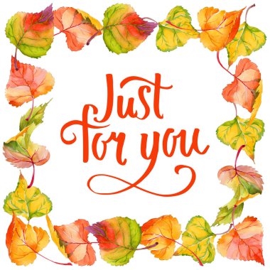 Kavak çerçevenin çizilmiş bir suluboya tarzında sonbahar yaprak.