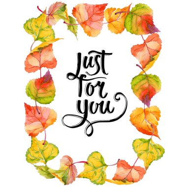 Kavak çerçevenin çizilmiş bir suluboya tarzında sonbahar yaprak.