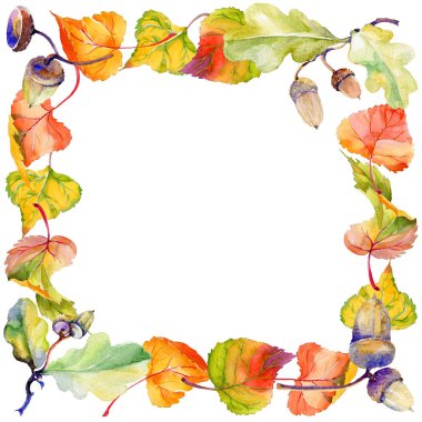 Kavak çerçevenin çizilmiş bir suluboya tarzında sonbahar yaprak.