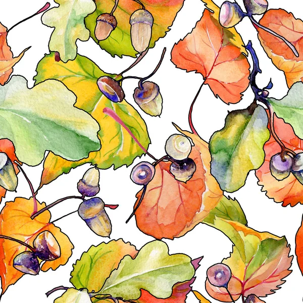 Podzimní listí topolů vzor ve stylu akvarelu kreslené. — Stock fotografie