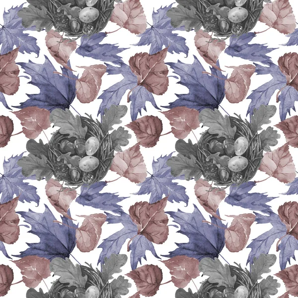 Herfstblad van populier patroon in een handgetekende aquarel stijl. — Stockfoto