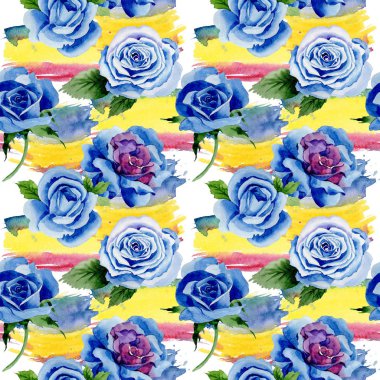 Kır çiçeği Mavi gül çiçek deseni suluboya tarzında.