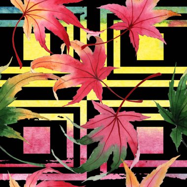 Akçaağaç desen çizilmiş bir suluboya tarzında sonbahar yaprak.