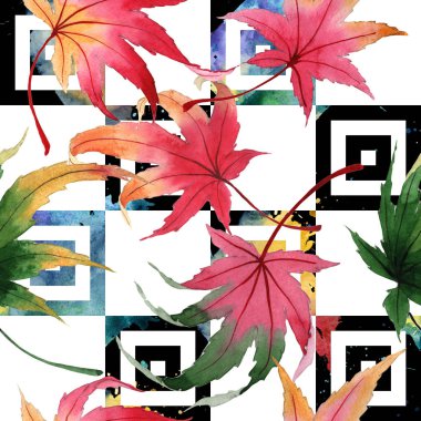 Akçaağaç desen çizilmiş bir suluboya tarzında sonbahar yaprak.