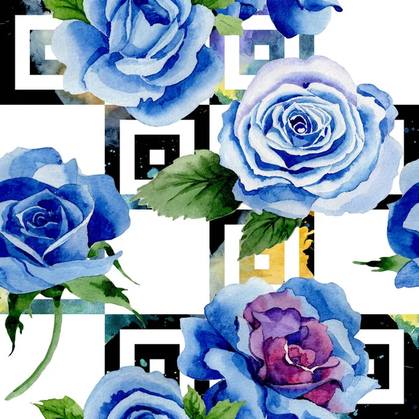 수채화 스타일에서 플라워 블루 장미 꽃 패턴. — 스톡 사진