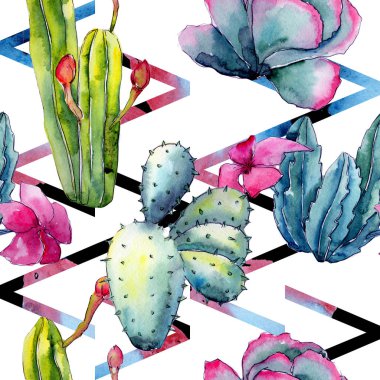 Egzotik kır çiçeği kaktüs desen suluboya tarzında.