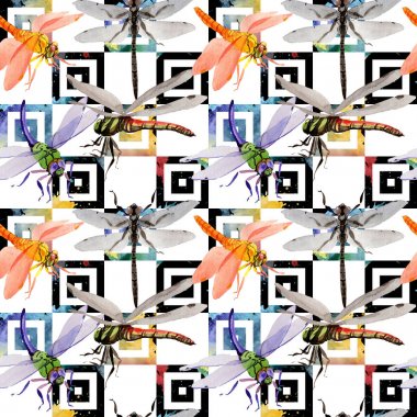 Egzotik yusufçuk vahşi böcek desen suluboya tarzında.