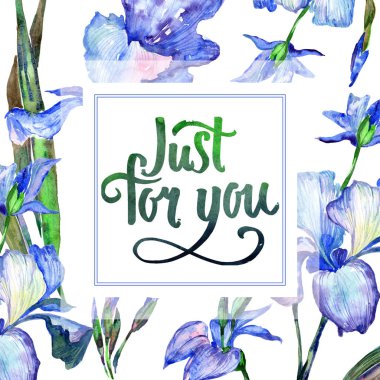Kır çiçeği Iris çiçek çerçeve suluboya tarzında.