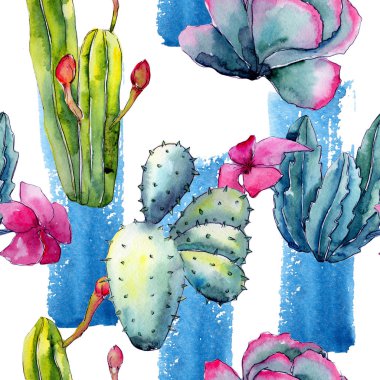Egzotik kır çiçeği kaktüs desen suluboya tarzında.