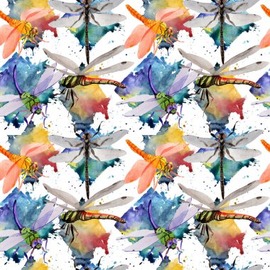 Egzotik yusufçuk vahşi böcek desen suluboya tarzında.