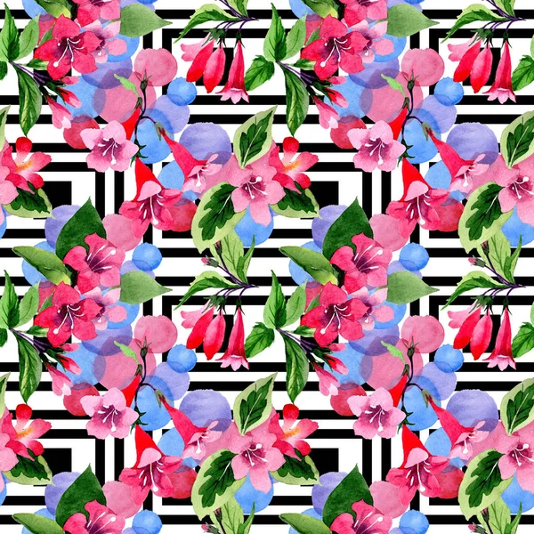 水彩画のワイルドフラワー タニウツギの花のパターン. — ストック写真