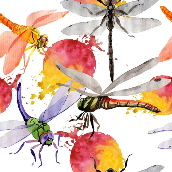 Modèle exotique d'insectes sauvages libellules dans un style aquarelle . — Photo