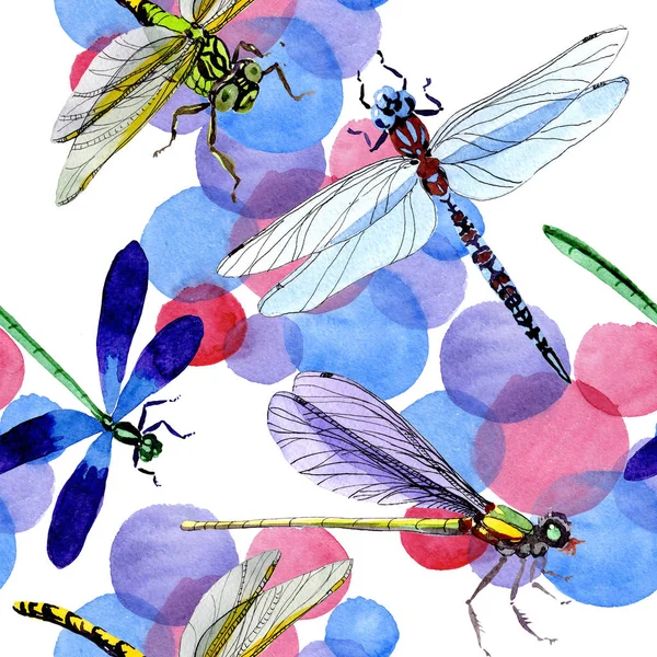 Modèle exotique d'insectes sauvages libellules dans un style aquarelle . — Photo