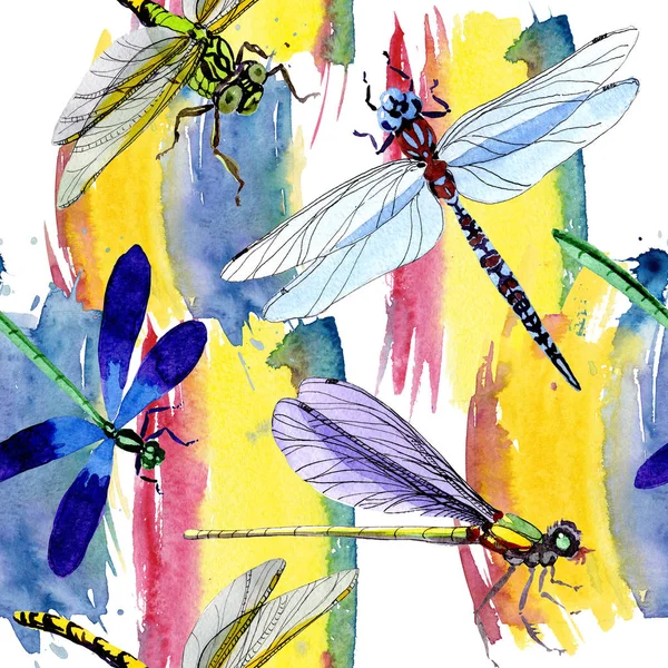 Exotische dragonfly wild insect patroon in een aquarel stijl. — Stockfoto