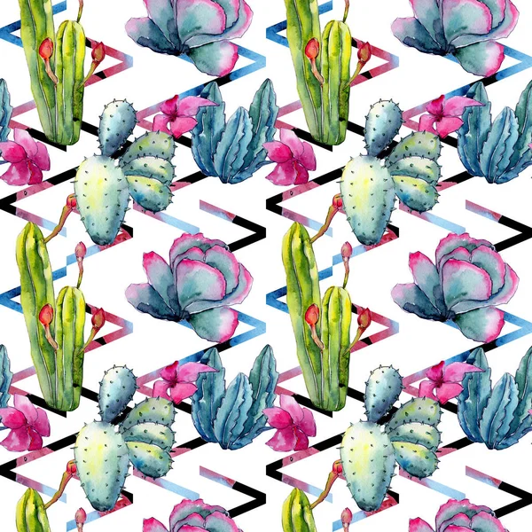 Patrón exótico de cactus de flor silvestre en un estilo de acuarela . — Foto de Stock