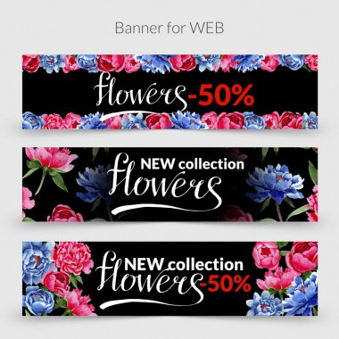 Kır çiçeği kırmızı ve mavi bir suluboya tarzında peonies çiçekli çerçeve.