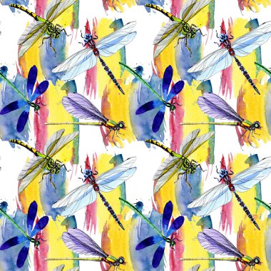 Egzotik yusufçuk vahşi böcek desen suluboya tarzında.