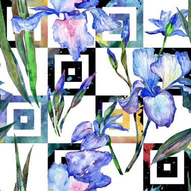 Kır çiçeği Iris çiçek deseni suluboya tarzında.