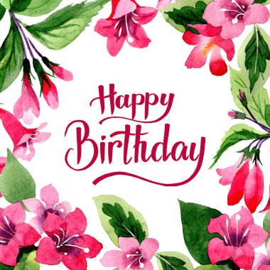 Kır çiçeği weigela çiçek çerçeve suluboya tarzında.