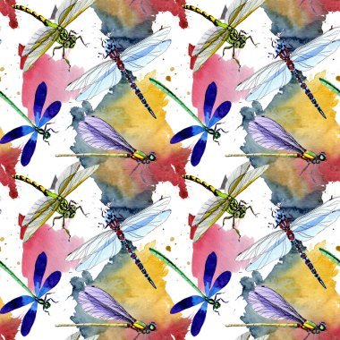 Egzotik yusufçuk vahşi böcek desen suluboya tarzında.