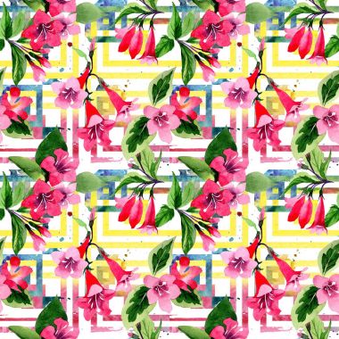 Kır çiçeği weigela çiçek deseni suluboya tarzında.