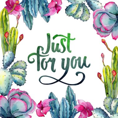 Egzotik kır çiçeği kaktüs çerçeve suluboya tarzında.