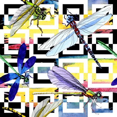 Egzotik yusufçuk vahşi böcek desen suluboya tarzında.