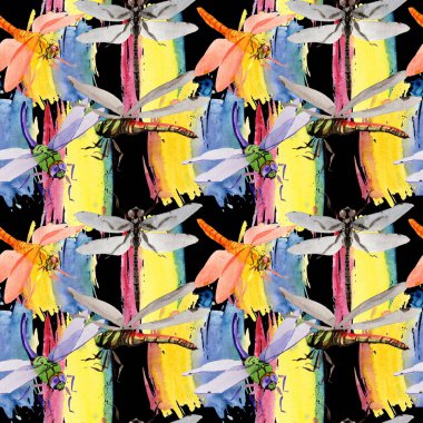 Egzotik yusufçuk vahşi böcek desen suluboya tarzında.