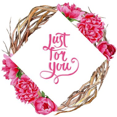 Kır çiçeği kırmızı ve mavi bir suluboya tarzında peonies çiçekli çerçeve.