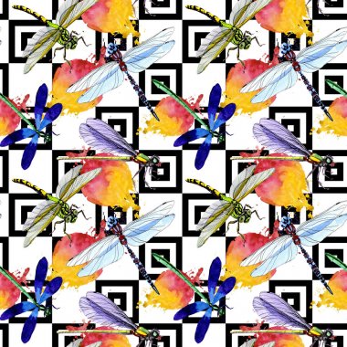 Egzotik yusufçuk vahşi böcek desen suluboya tarzında.