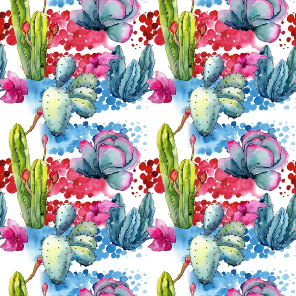 Exotic wildflower cactus pattern in a watercolor style.