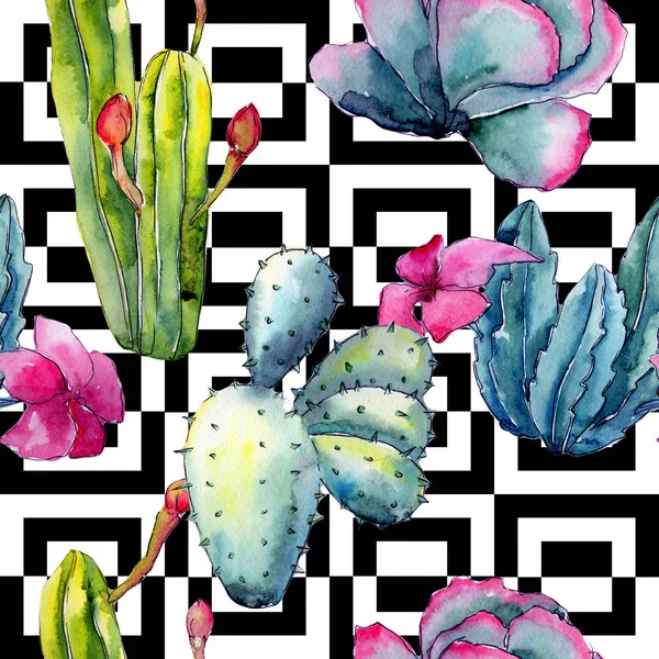 Exotic wildflower cactus pattern in a watercolor style.