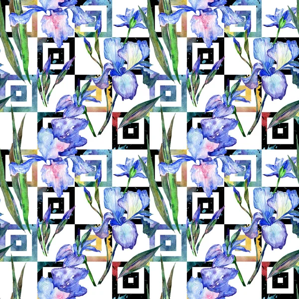 Wildblumen-Iris-Blumenmuster im Aquarell-Stil. — Stockfoto