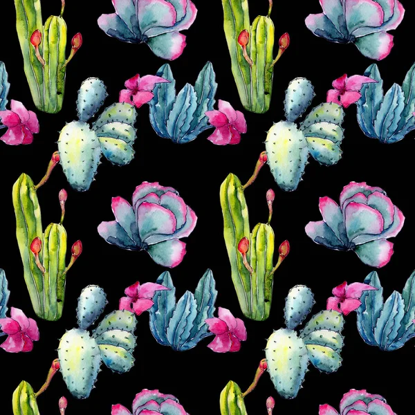Patrón exótico de cactus de flor silvestre en un estilo de acuarela . —  Fotos de Stock