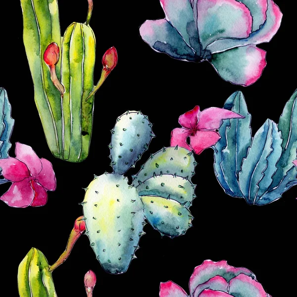 Modèle exotique de cactus de fleurs sauvages dans un style aquarelle . — Photo
