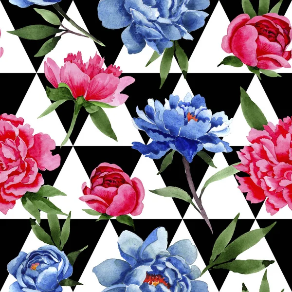 Fleur sauvage rouge et bleu pivoines motif de fleurs dans un style aquarelle . — Photo