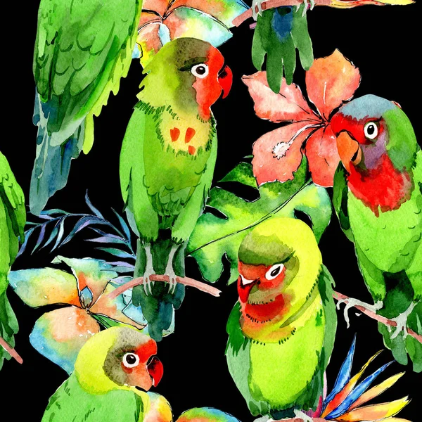 Sky madarak kis papagájok minta egy vadon élő állatok akvarell stílus. — Stock Fotó