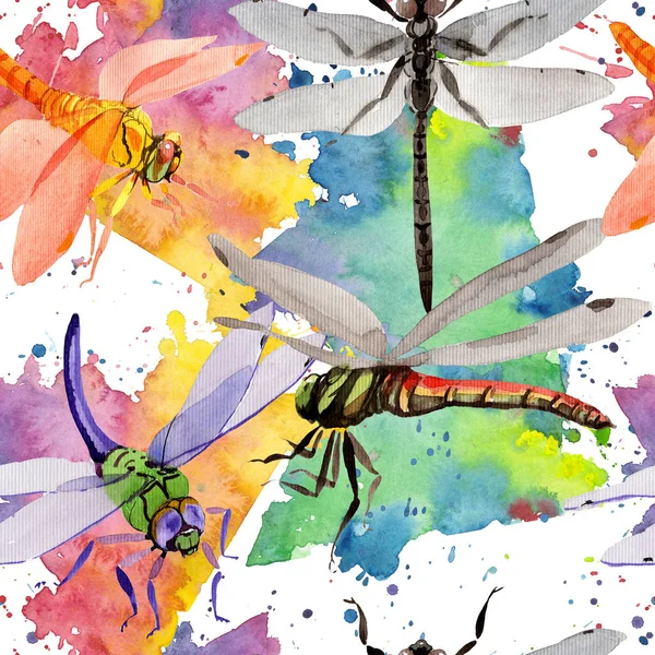 Exotic dragonfly wild insect pattern in a watercolor style.