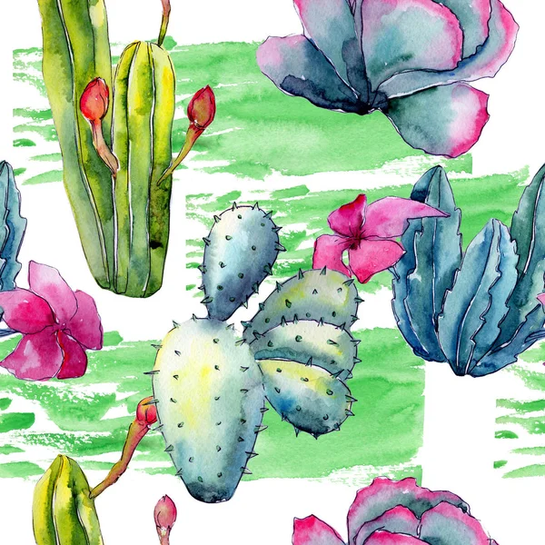 Exotic wildflower cactus pattern in a watercolor style.