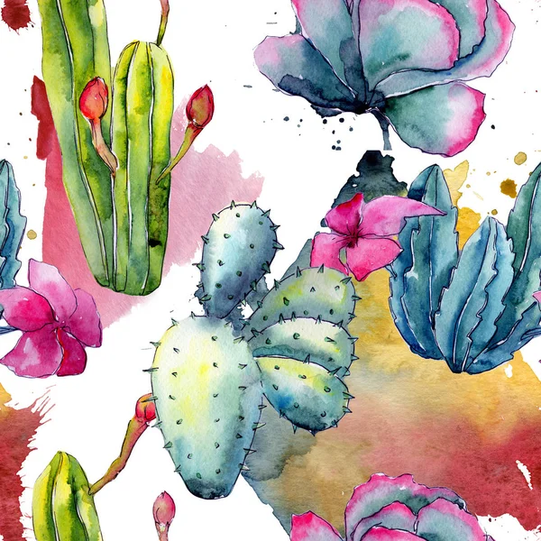 Exotic wildflower cactus pattern in a watercolor style.