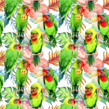 Gökyüzü kuşlar küçük papağan desende bir yaban hayatı suluboya stili tarafından.