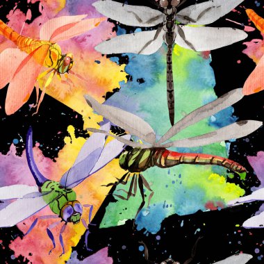 Egzotik yusufçuk vahşi böcek desen suluboya tarzında.