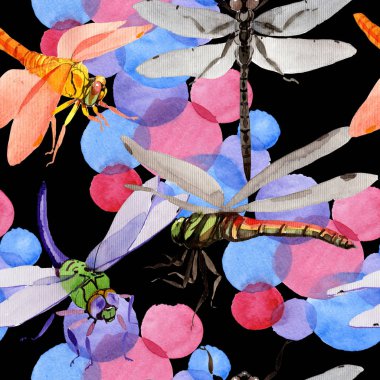 Egzotik yusufçuk vahşi böcek desen suluboya tarzında.