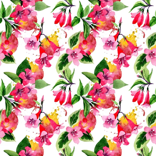 水彩画のワイルドフラワー タニウツギの花のパターン. — ストック写真