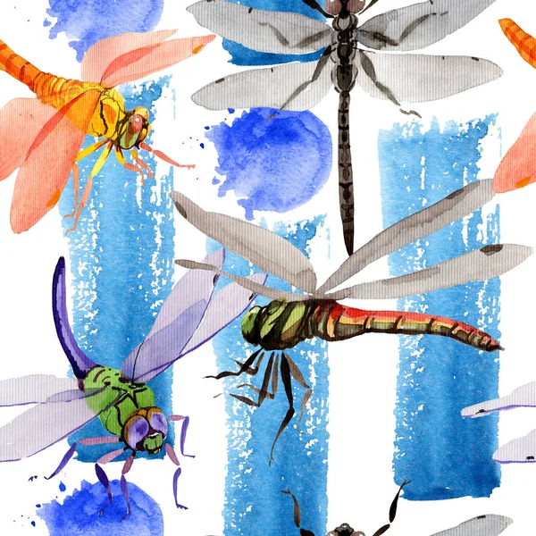 Modèle exotique d'insectes sauvages libellules dans un style aquarelle . — Photo