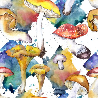 Mantar sağlıklı gıda desen suluboya tarzında.