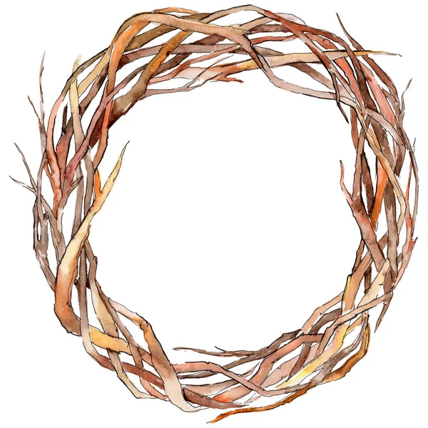 Forest twig branches wreath in a hand drawn watercolor style. — Stock Photo, Image