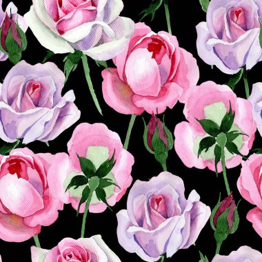 Kır çiçeği ihale pembe Gül çiçek deseni suluboya tarzında.